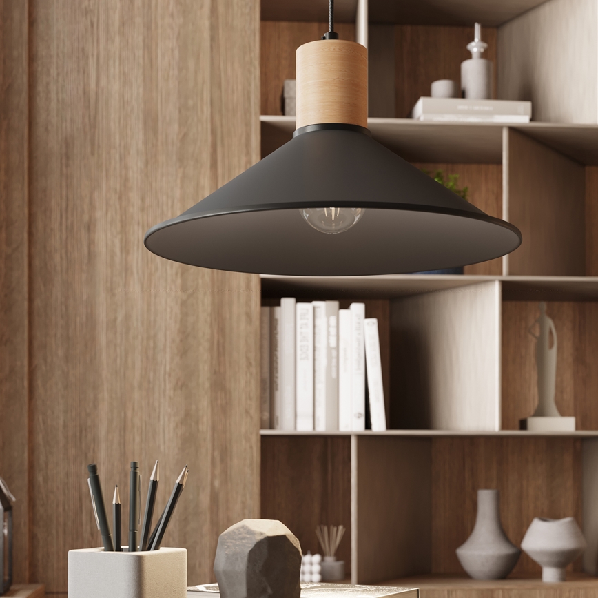 Ljuskrona med textilsladd JAGA 1xE27/15W/230V diameter 30 cm svart
