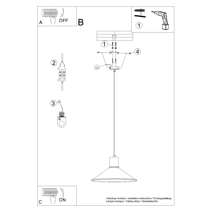 Ljuskrona med textilsladd JAGA 1xE27/15W/230V diameter 30 cm svart