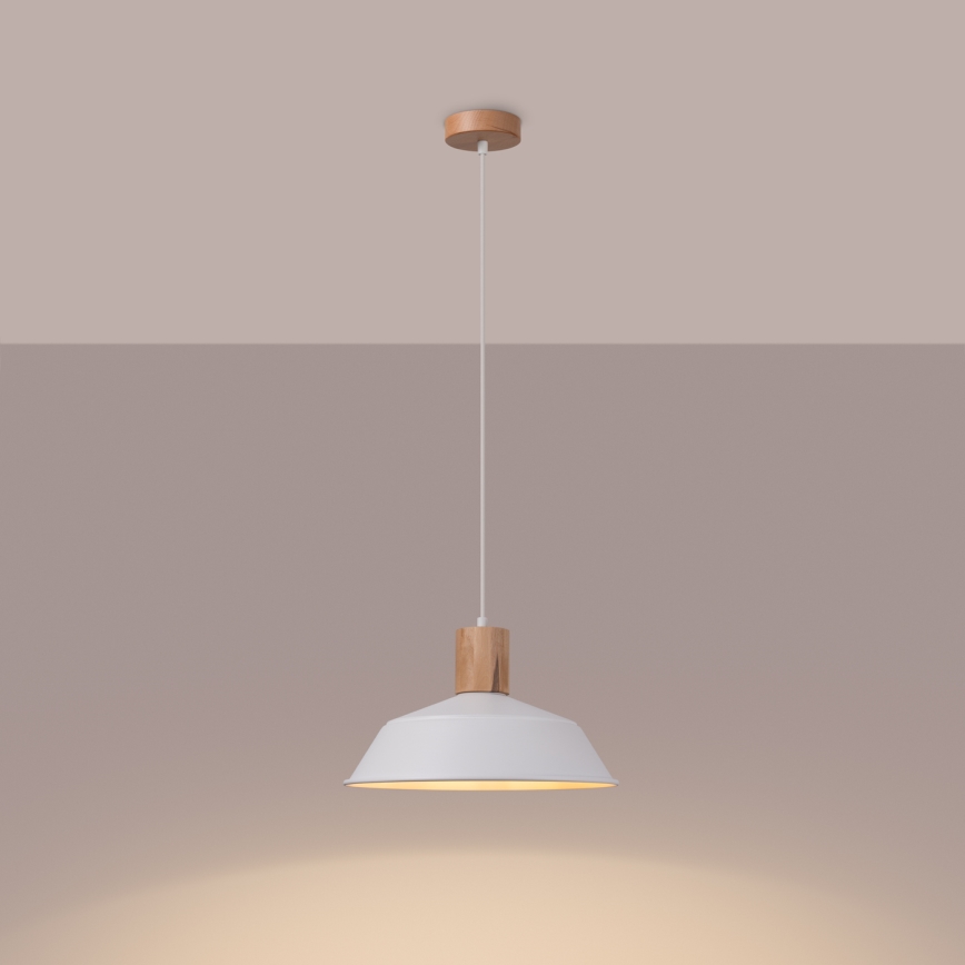Ljuskrona med textilsladd FANO 1xE27/15W/230V diameter 34 cm vit