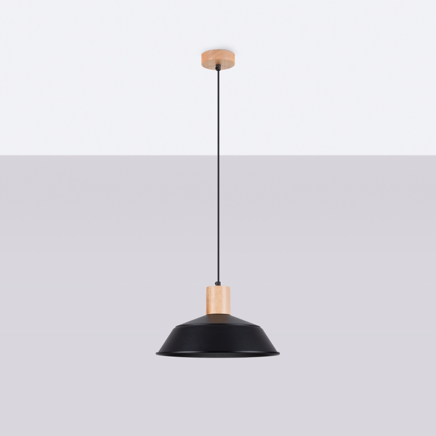 Ljuskrona med textilsladd FANO 1xE27/15W/230V diameter 34 cm svart
