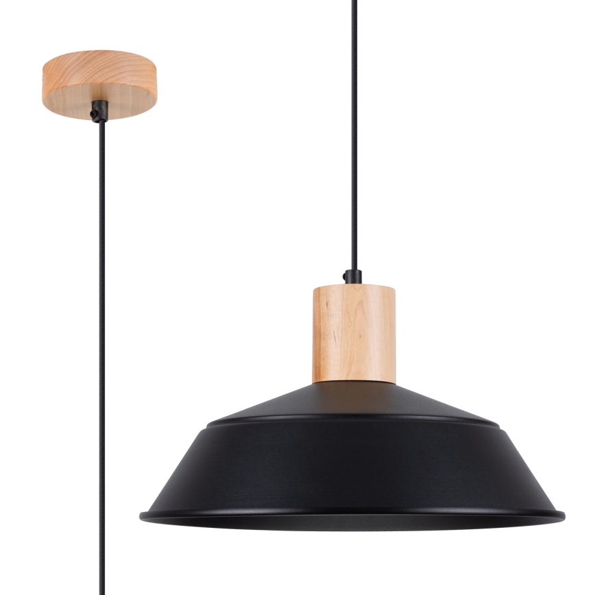 Ljuskrona med textilsladd FANO 1xE27/15W/230V diameter 34 cm svart