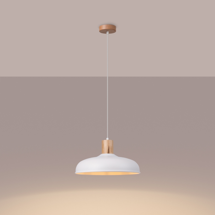 Ljuskrona med textilsladd INDY 1xE27/15W/230V diameter 38 cm vit