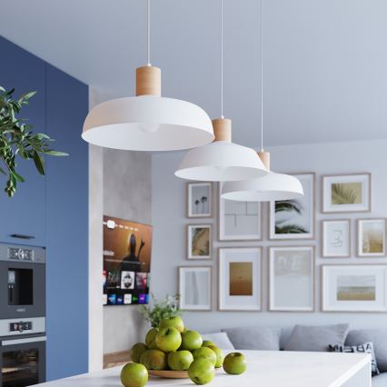 Ljuskrona med textilsladd INDY 1xE27/15W/230V diameter 38 cm vit