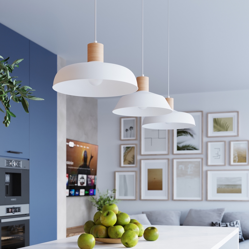 Ljuskrona med textilsladd INDY 1xE27/15W/230V diameter 38 cm vit