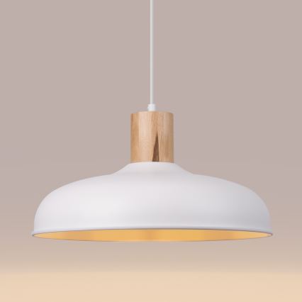Ljuskrona med textilsladd INDY 1xE27/15W/230V diameter 38 cm vit