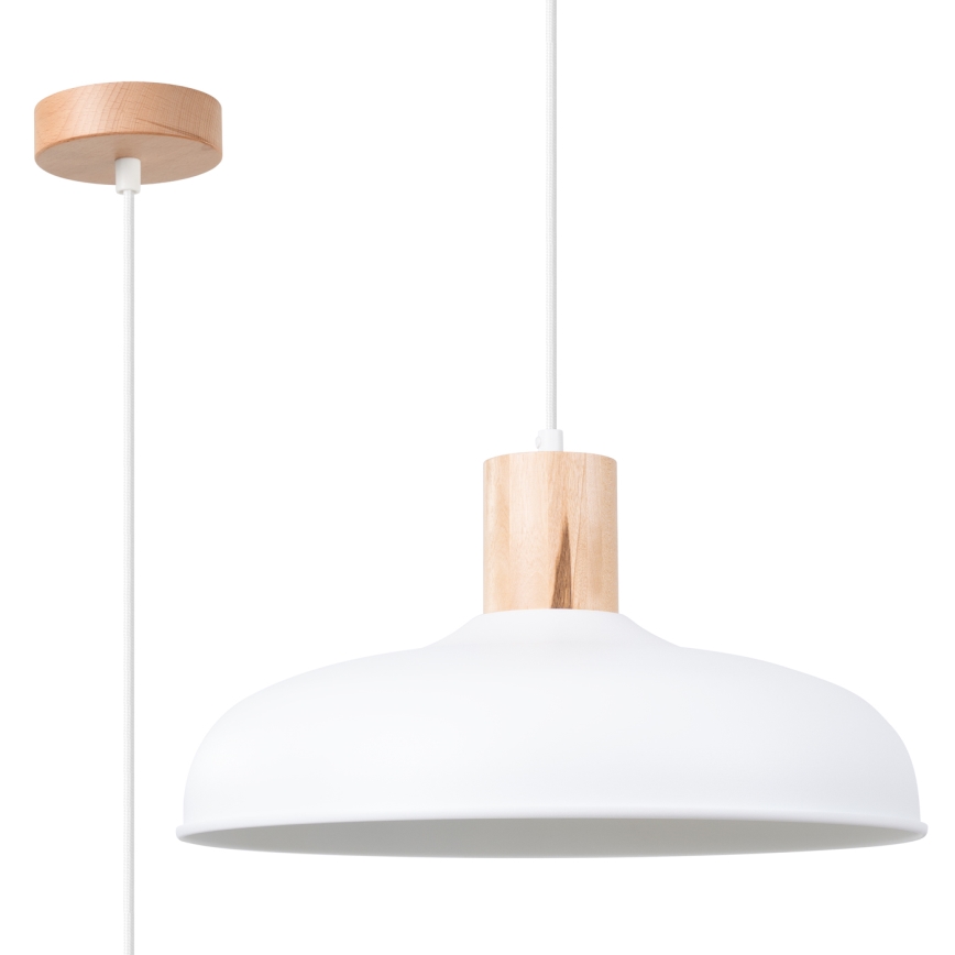 Ljuskrona med textilsladd INDY 1xE27/15W/230V diameter 38 cm vit