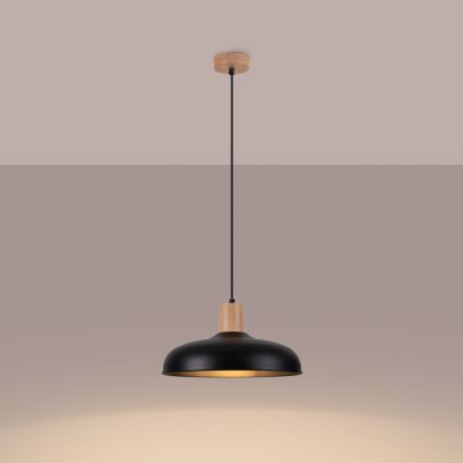 Ljuskrona med textilsladd INDY 1xE27/15W/230V diameter 38 cm svart