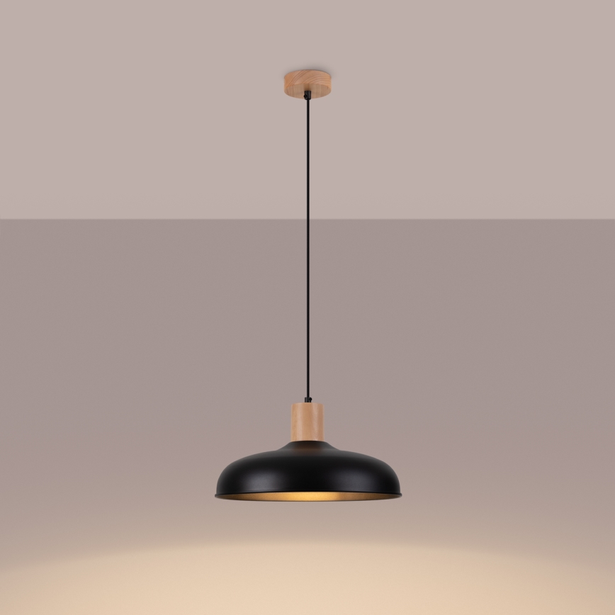 Ljuskrona med textilsladd INDY 1xE27/15W/230V diameter 38 cm svart
