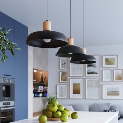 Ljuskrona med textilsladd INDY 1xE27/15W/230V diameter 38 cm svart