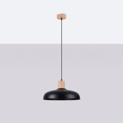 Ljuskrona med textilsladd INDY 1xE27/15W/230V diameter 38 cm svart