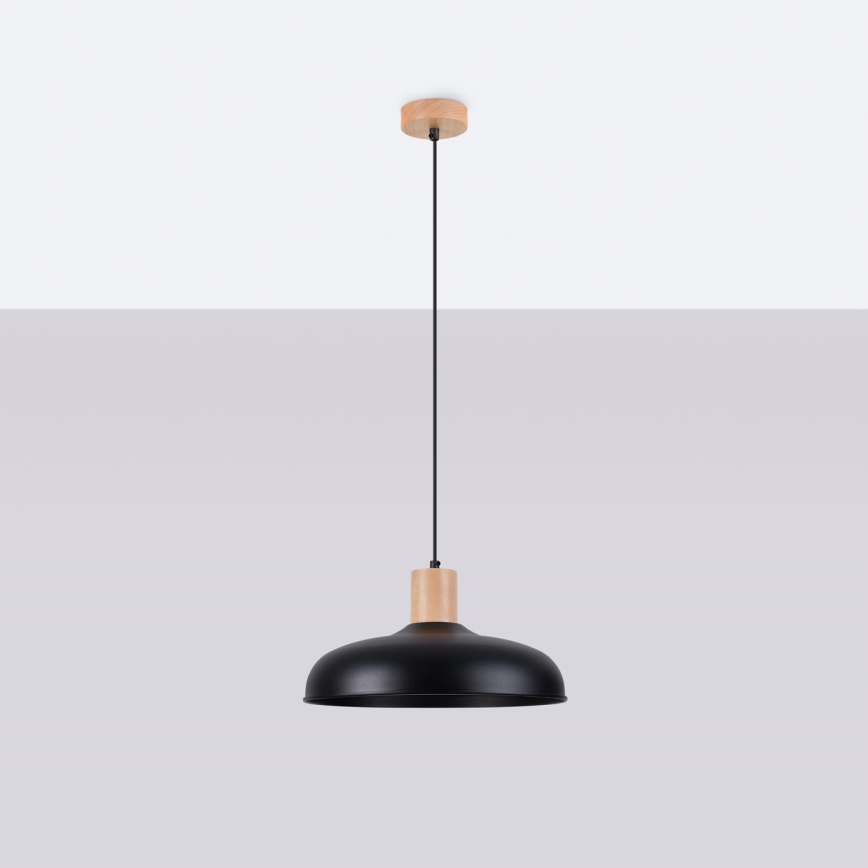 Ljuskrona med textilsladd INDY 1xE27/15W/230V diameter 38 cm svart