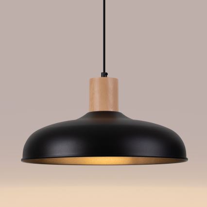 Ljuskrona med textilsladd INDY 1xE27/15W/230V diameter 38 cm svart