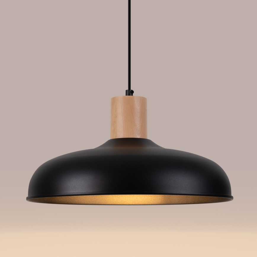 Ljuskrona med textilsladd INDY 1xE27/15W/230V diameter 38 cm svart