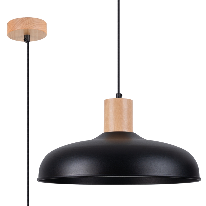 Ljuskrona med textilsladd INDY 1xE27/15W/230V diameter 38 cm svart