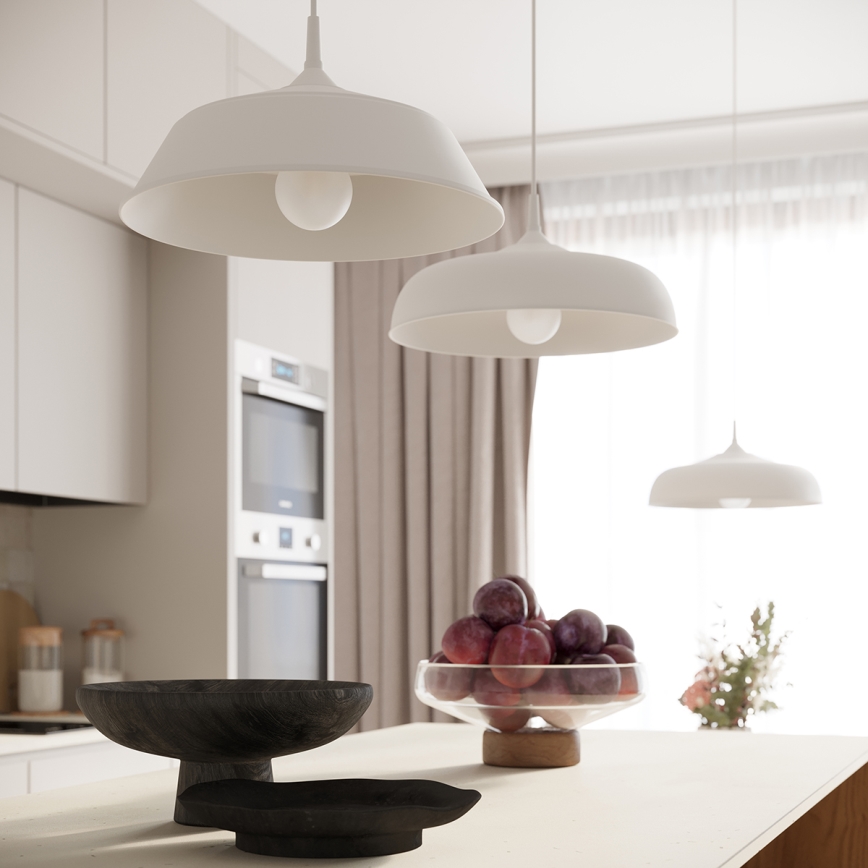 Ljuskrona med textilsladd FRIKA 1xE27/15W/230V diameter 34 cm vit