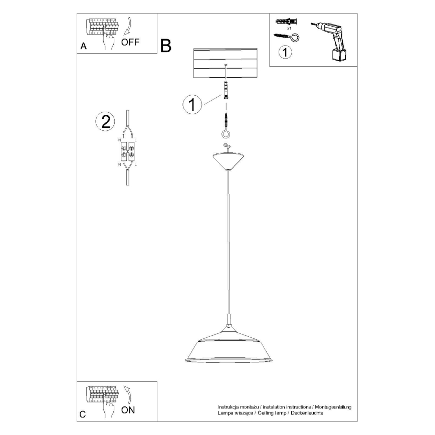 Ljuskrona med textilsladd FRIKA 1xE27/15W/230V diameter 34 cm vit