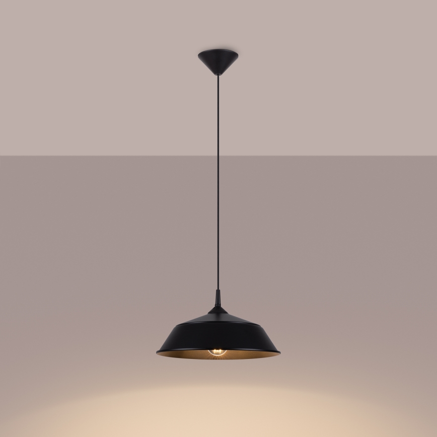 Ljuskrona med textilsladd FRIKA 1xE27/15W/230V diameter 34 cm svart