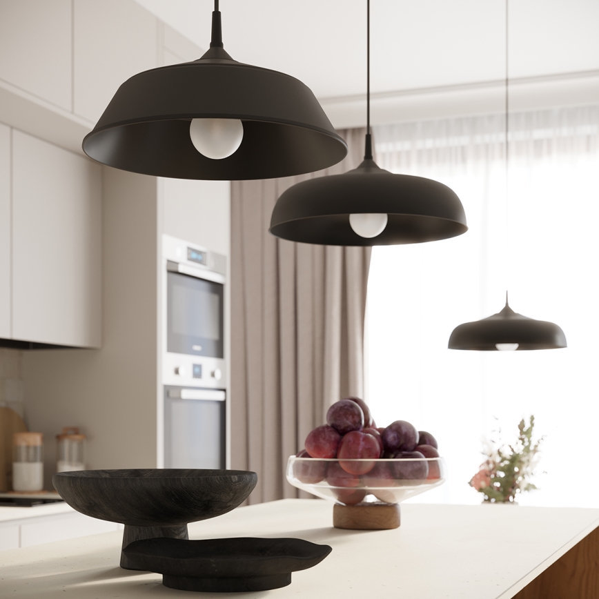 Ljuskrona med textilsladd FRIKA 1xE27/15W/230V diameter 34 cm svart