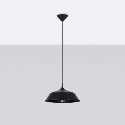 Ljuskrona med textilsladd FRIKA 1xE27/15W/230V diameter 34 cm svart