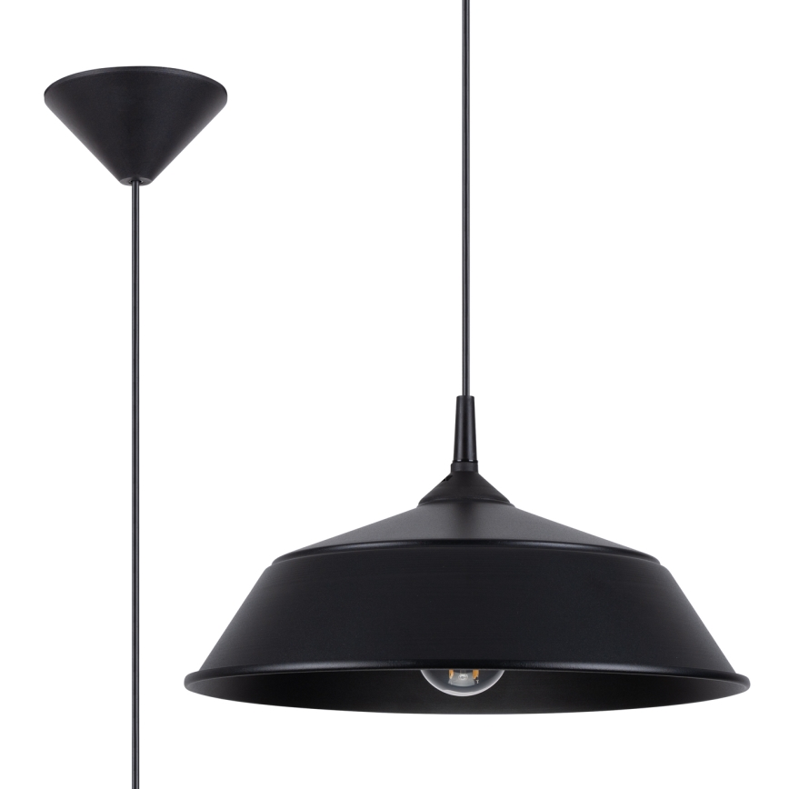 Ljuskrona med textilsladd FRIKA 1xE27/15W/230V diameter 34 cm svart