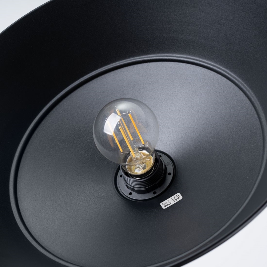 Ljuskrona med textilsladd FRIKA 1xE27/15W/230V diameter 34 cm svart