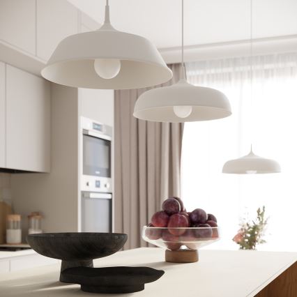 Ljuskrona med textilsladd GINA 1xE27/15W/230V diameter 38 cm vit