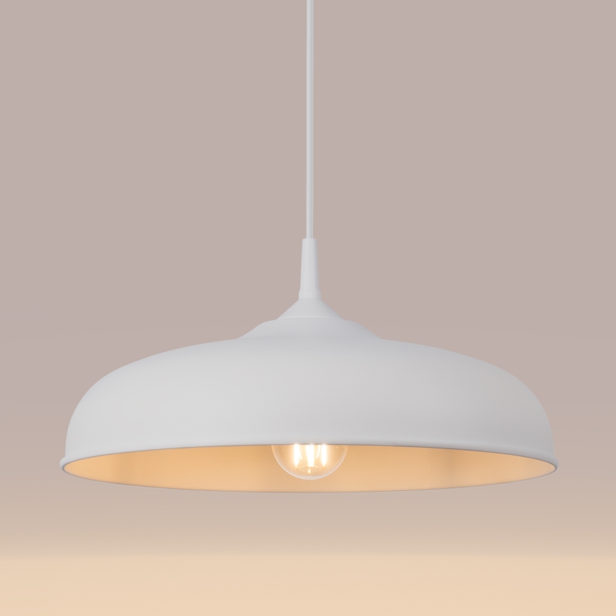 Ljuskrona med textilsladd GINA 1xE27/15W/230V diameter 38 cm vit