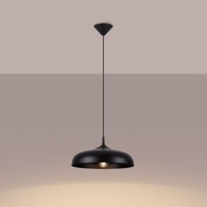 Ljuskrona med textilsladd GINA 1xE27/15W/230V diameter 38 cm svart