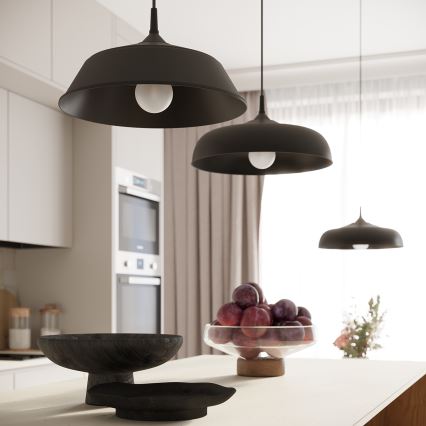 Ljuskrona med textilsladd GINA 1xE27/15W/230V diameter 38 cm svart