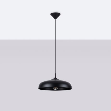 Ljuskrona med textilsladd GINA 1xE27/15W/230V diameter 38 cm svart