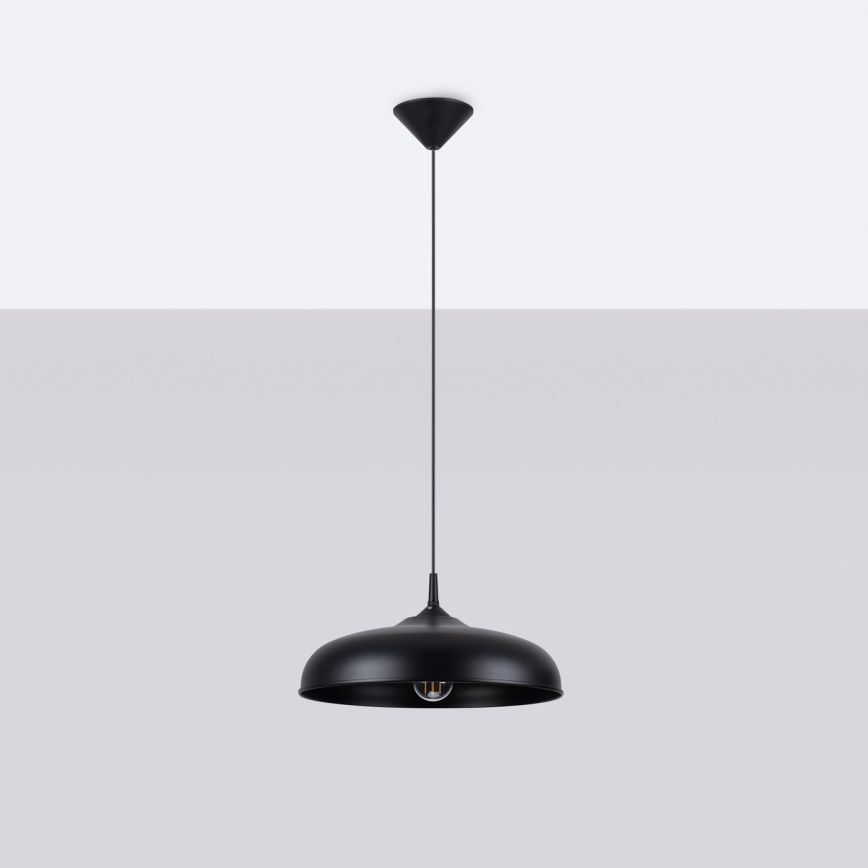 Ljuskrona med textilsladd GINA 1xE27/15W/230V diameter 38 cm svart