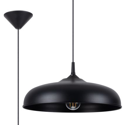 Ljuskrona med textilsladd GINA 1xE27/15W/230V diameter 38 cm svart