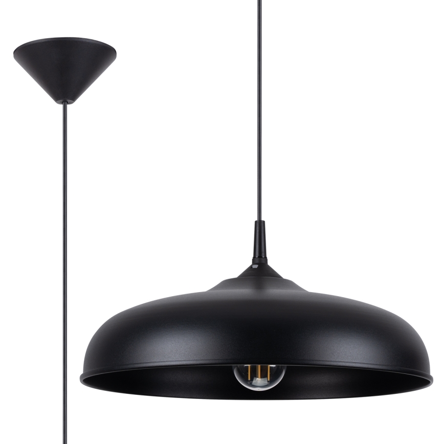 Ljuskrona med textilsladd GINA 1xE27/15W/230V diameter 38 cm svart