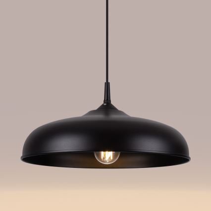 Ljuskrona med textilsladd GINA 1xE27/15W/230V diameter 38 cm svart
