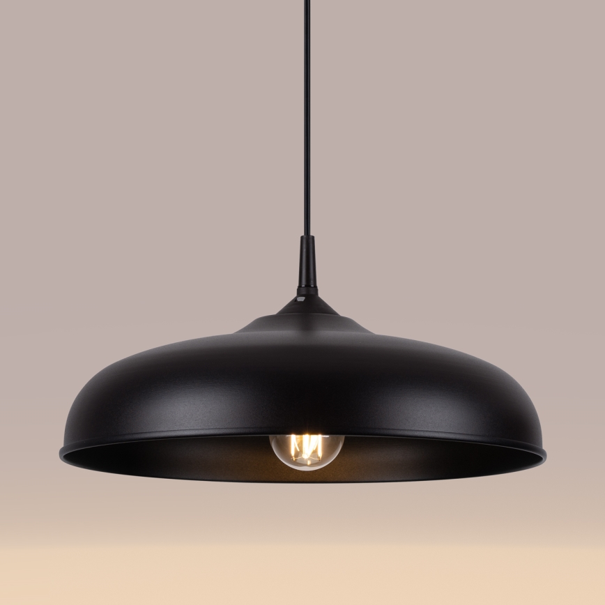 Ljuskrona med textilsladd GINA 1xE27/15W/230V diameter 38 cm svart