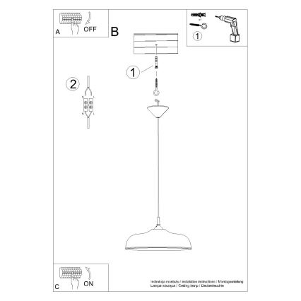 Ljuskrona med textilsladd GINA 1xE27/15W/230V diameter 38 cm svart