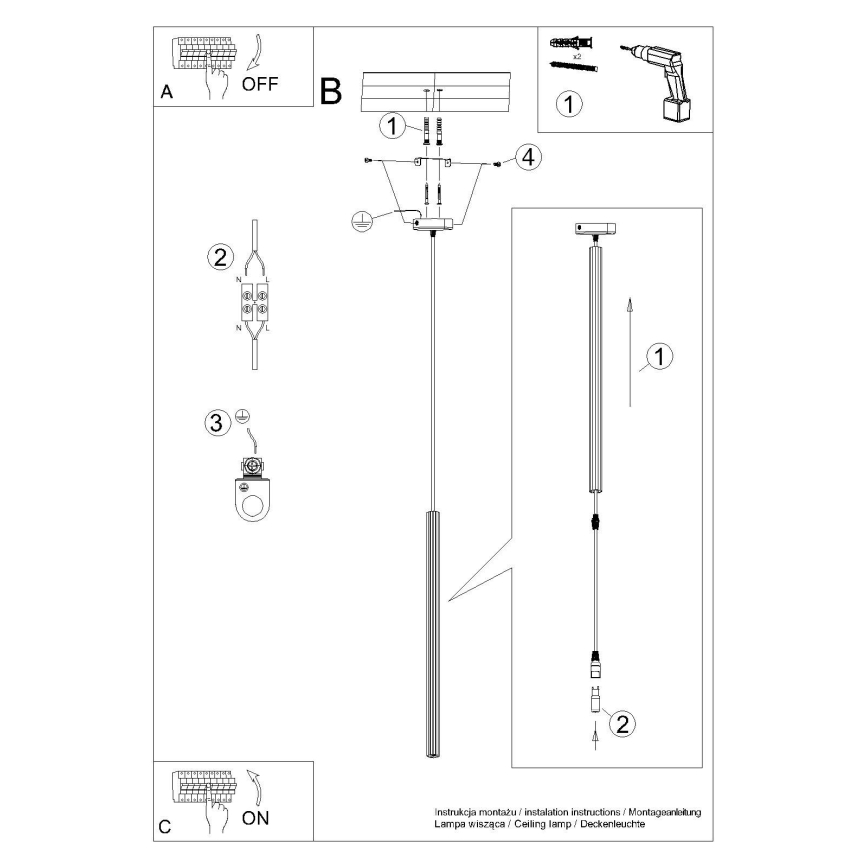 Ljuskrona med textilsladd ARCHE 1xG9/8W/230V vit