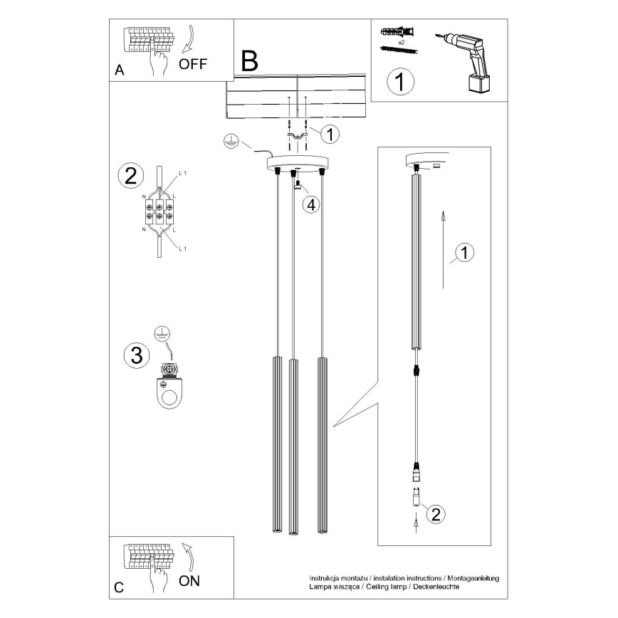 Ljuskrona med textilsladd ARCHE 3xG9/8W/230V vit