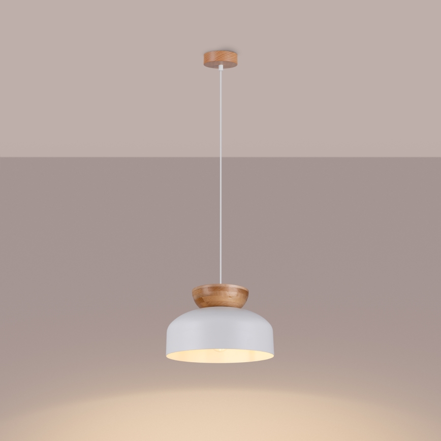 Ljuskrona med textilsladd MARION 1xE27/15W/230V diameter 29,5 cm vit