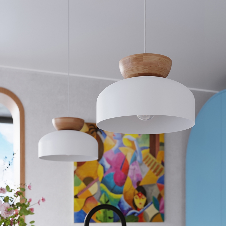 Ljuskrona med textilsladd MARION 1xE27/15W/230V diameter 29,5 cm vit