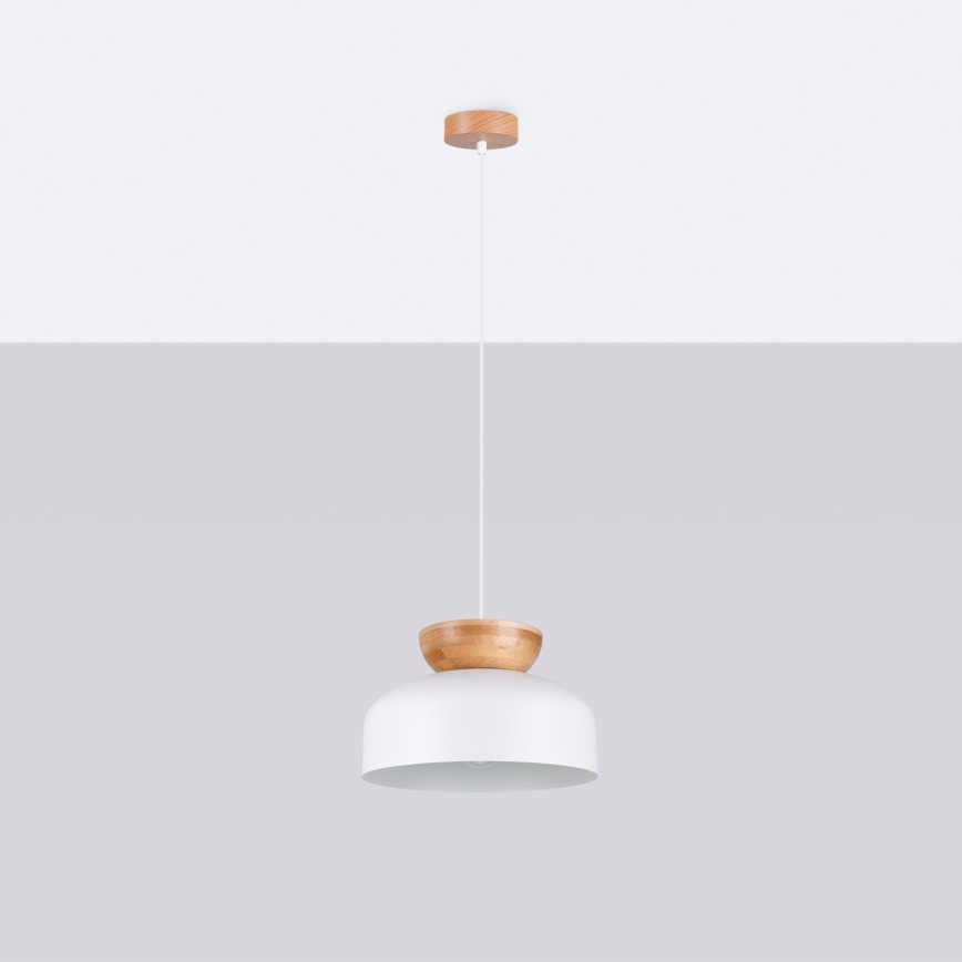Ljuskrona med textilsladd MARION 1xE27/15W/230V diameter 29,5 cm vit