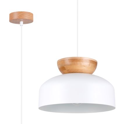 Ljuskrona med textilsladd MARION 1xE27/15W/230V diameter 29,5 cm vit