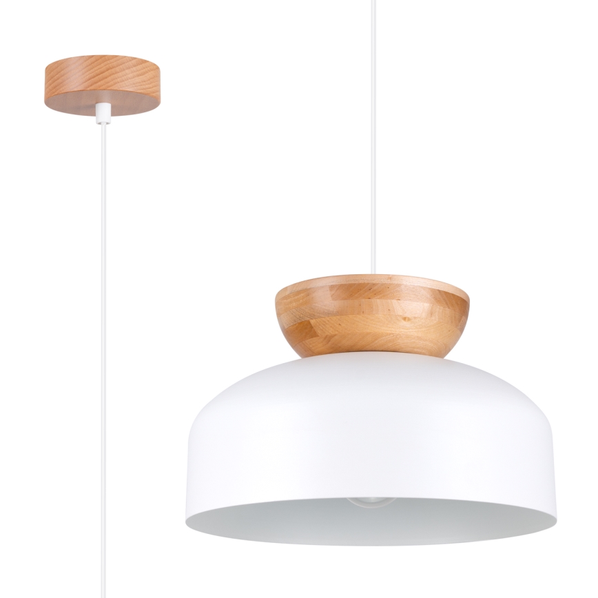 Ljuskrona med textilsladd MARION 1xE27/15W/230V diameter 29,5 cm vit