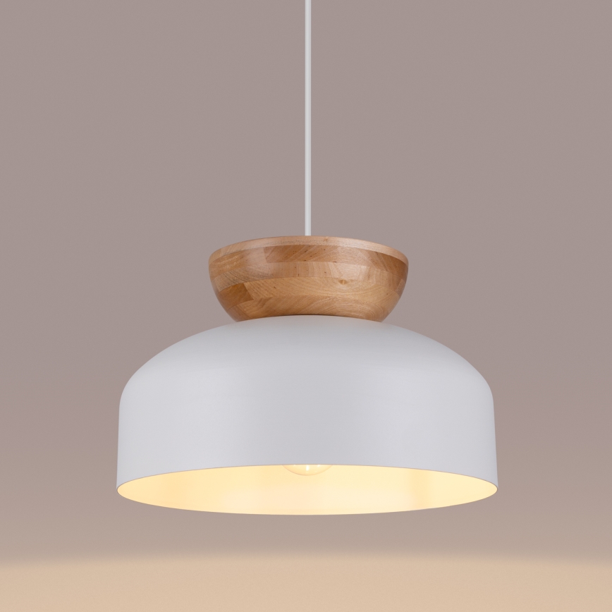 Ljuskrona med textilsladd MARION 1xE27/15W/230V diameter 29,5 cm vit