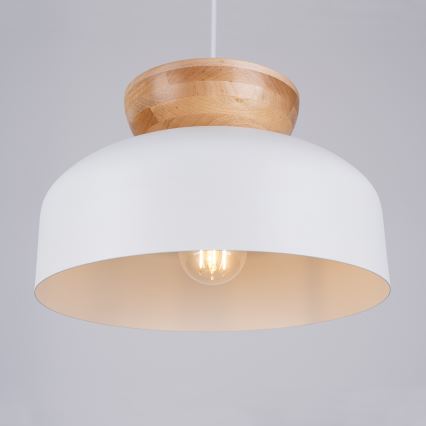 Ljuskrona med textilsladd MARION 1xE27/15W/230V diameter 29,5 cm vit