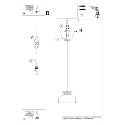Ljuskrona med textilsladd MARION 1xE27/15W/230V diameter 29,5 cm vit
