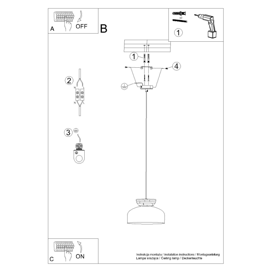 Ljuskrona med textilsladd MARION 1xE27/15W/230V diameter 29,5 cm vit