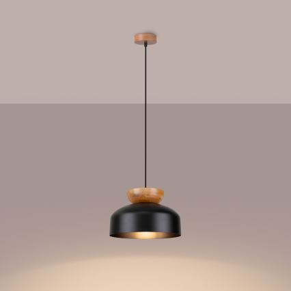 Ljuskrona med textilsladd MARION 1xE27/15W/230V diameter 29,5 cm svart