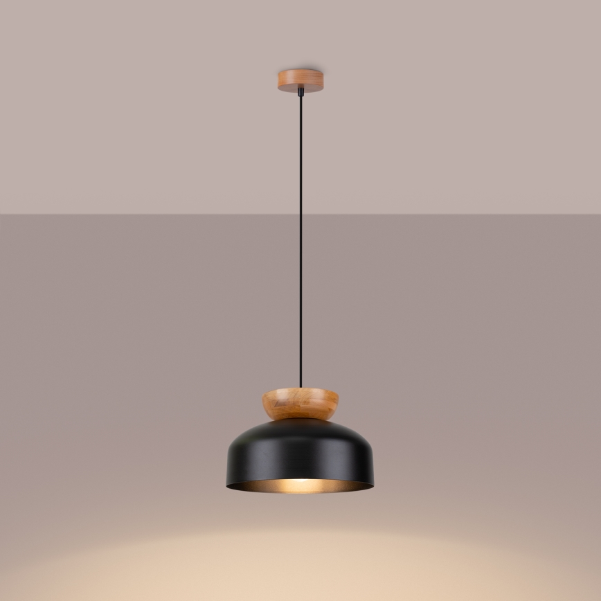 Ljuskrona med textilsladd MARION 1xE27/15W/230V diameter 29,5 cm svart