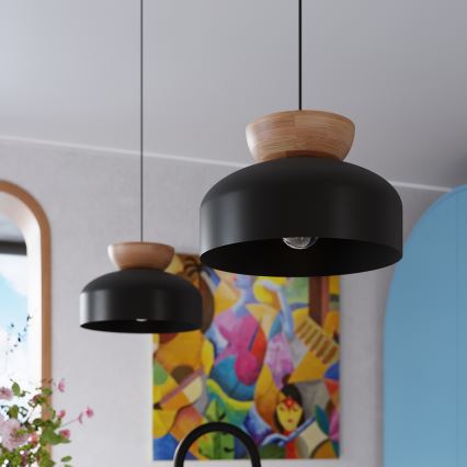 Ljuskrona med textilsladd MARION 1xE27/15W/230V diameter 29,5 cm svart